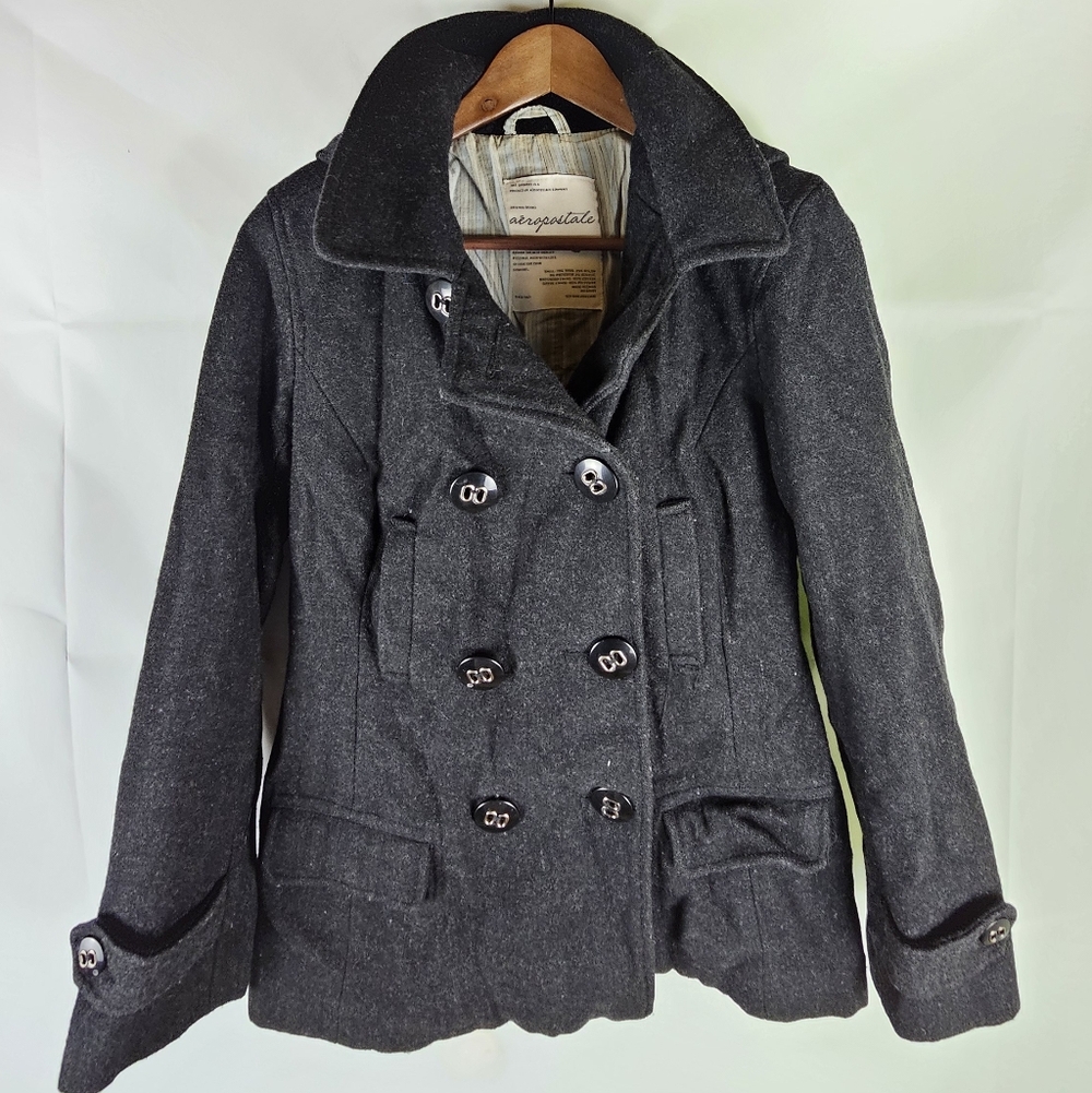Vintage Aeropostale Wool Hooded Peacoat Womens S Formal Winter Old Money Elegant